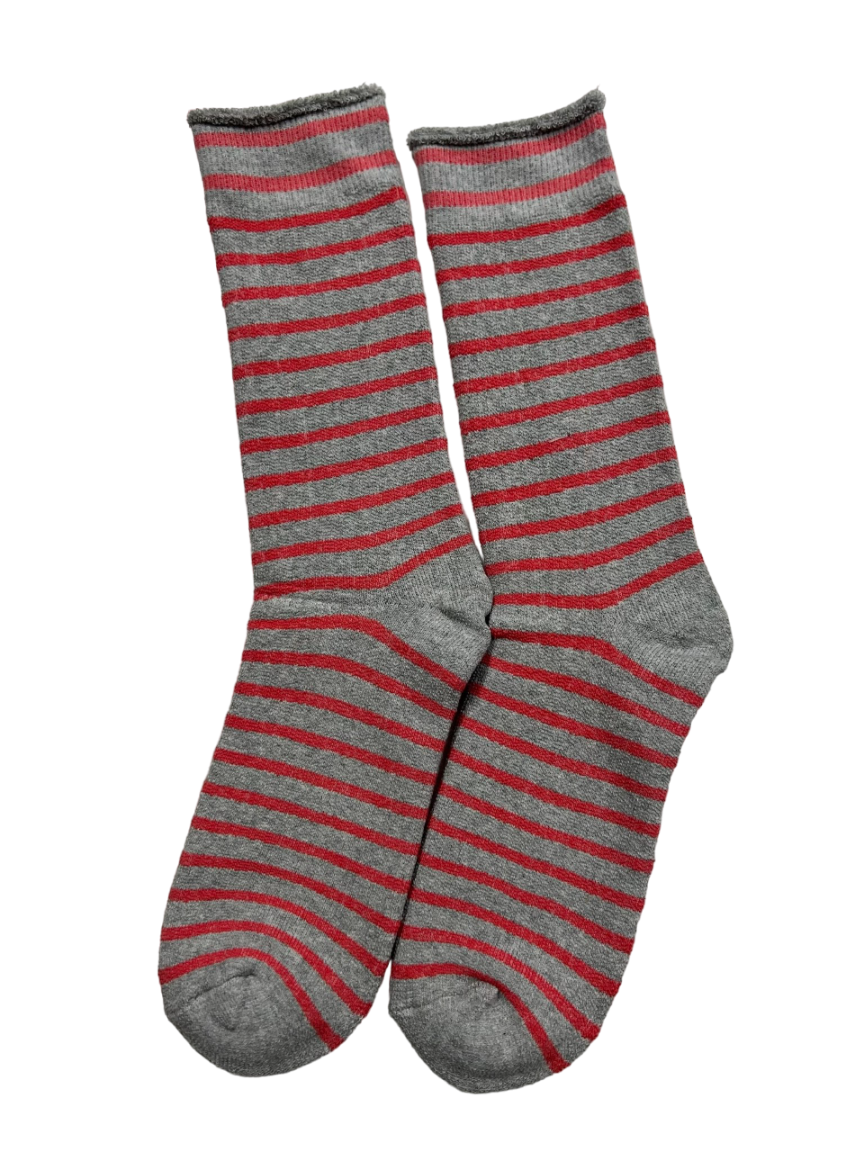 Womens Explorer Lightweight Cotton Crew Socks Light Grey / Pink Stripes