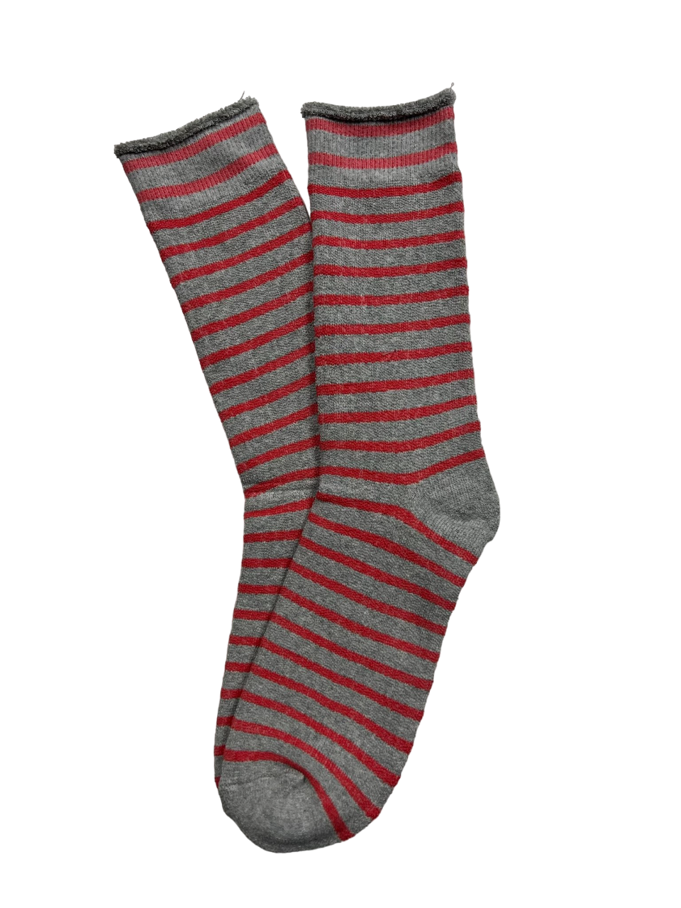 Womens Explorer Lightweight Cotton Crew Socks Light Grey / Pink Stripes
