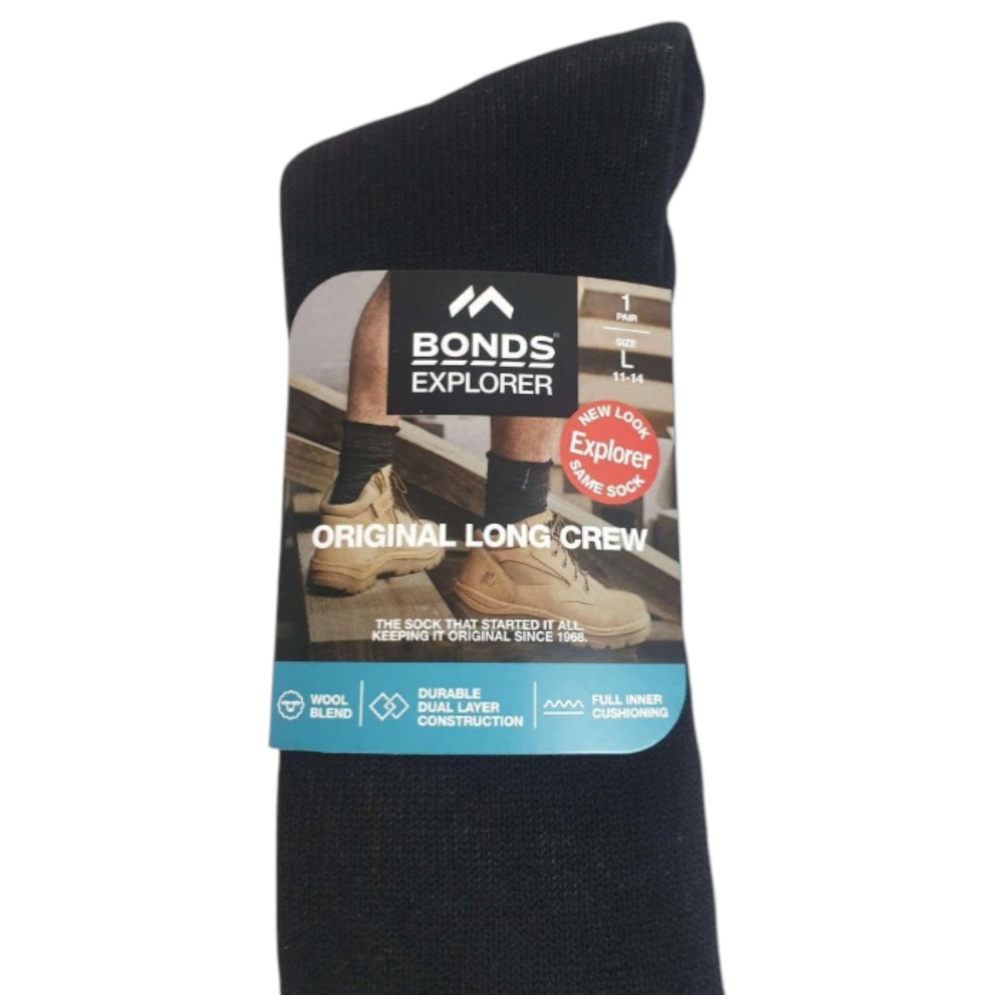 Mens Bonds Original Long Explorer Wool Crew Socks Black