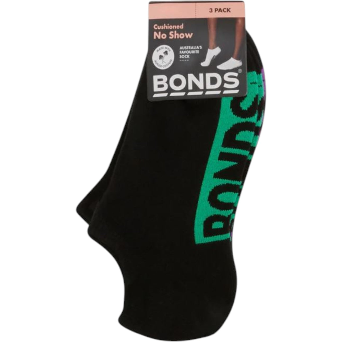 3 Pack Womens Bonds Cushioned No Show Socks Black