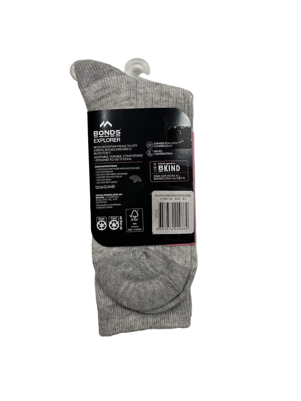 Womens Bonds Outdoor Wool Crew Socks Grey