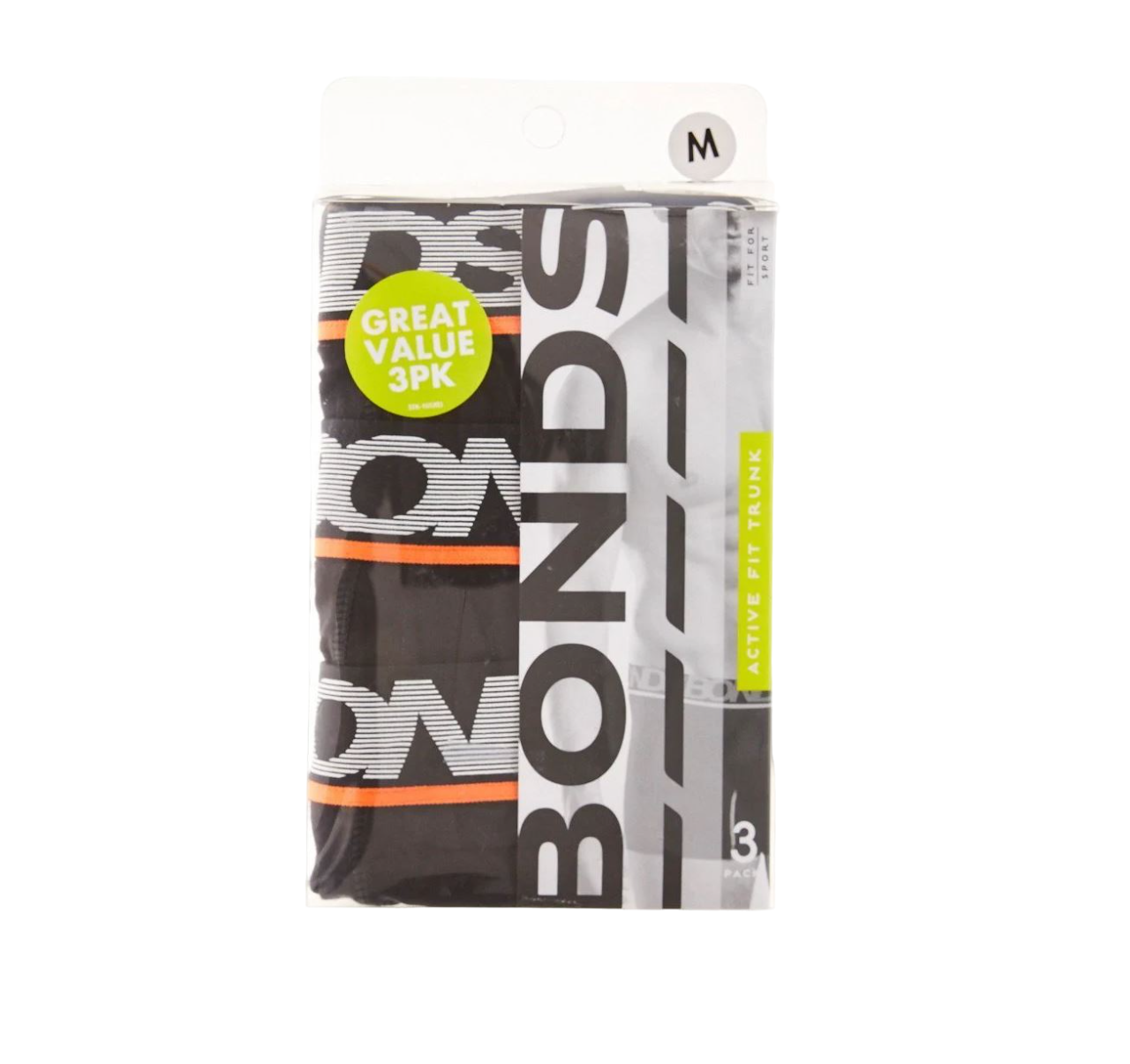3 Pack Mens Bonds Active Fit Trunks Underwear Black