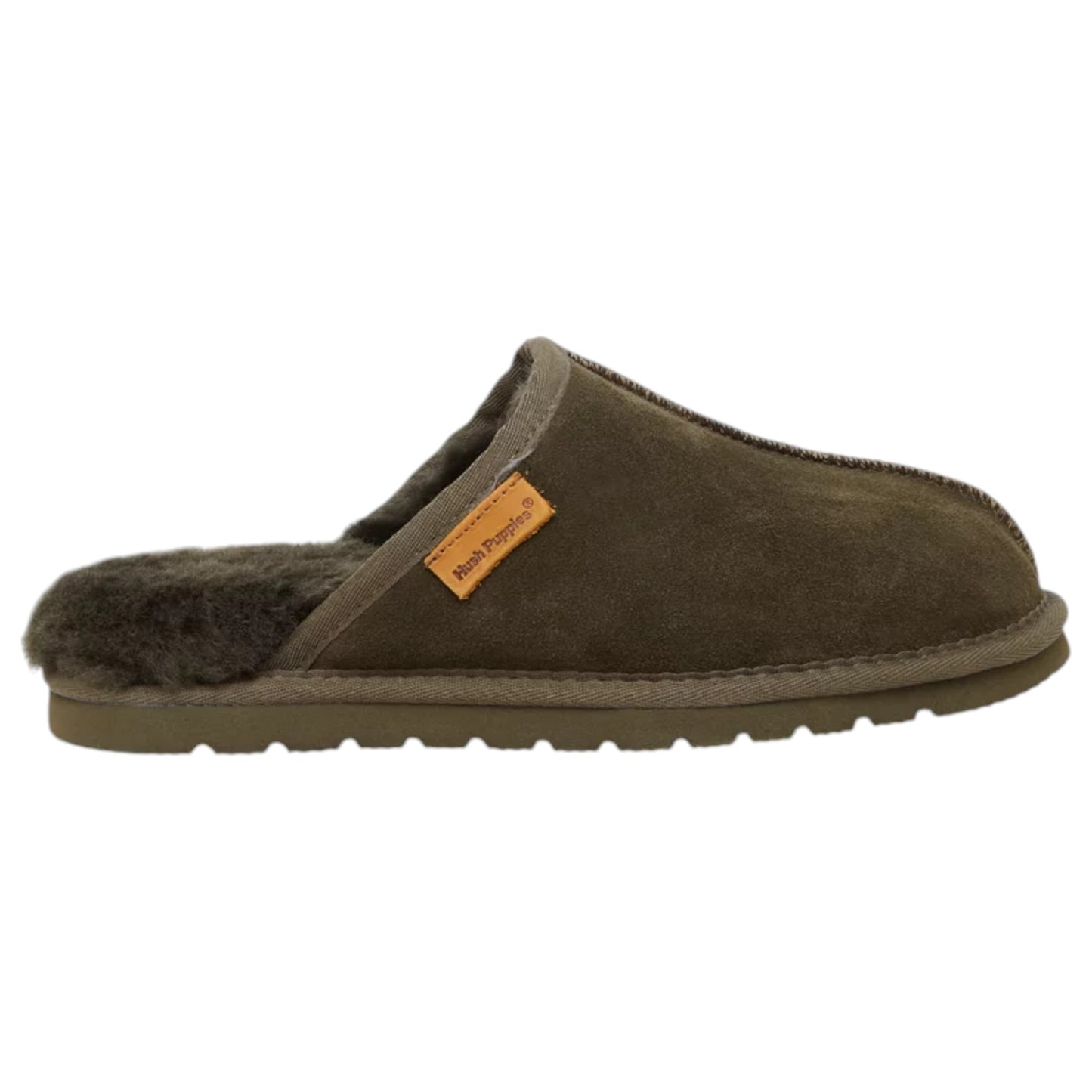 Mens Hush Puppies Loch Slippers Dark Olive Suede