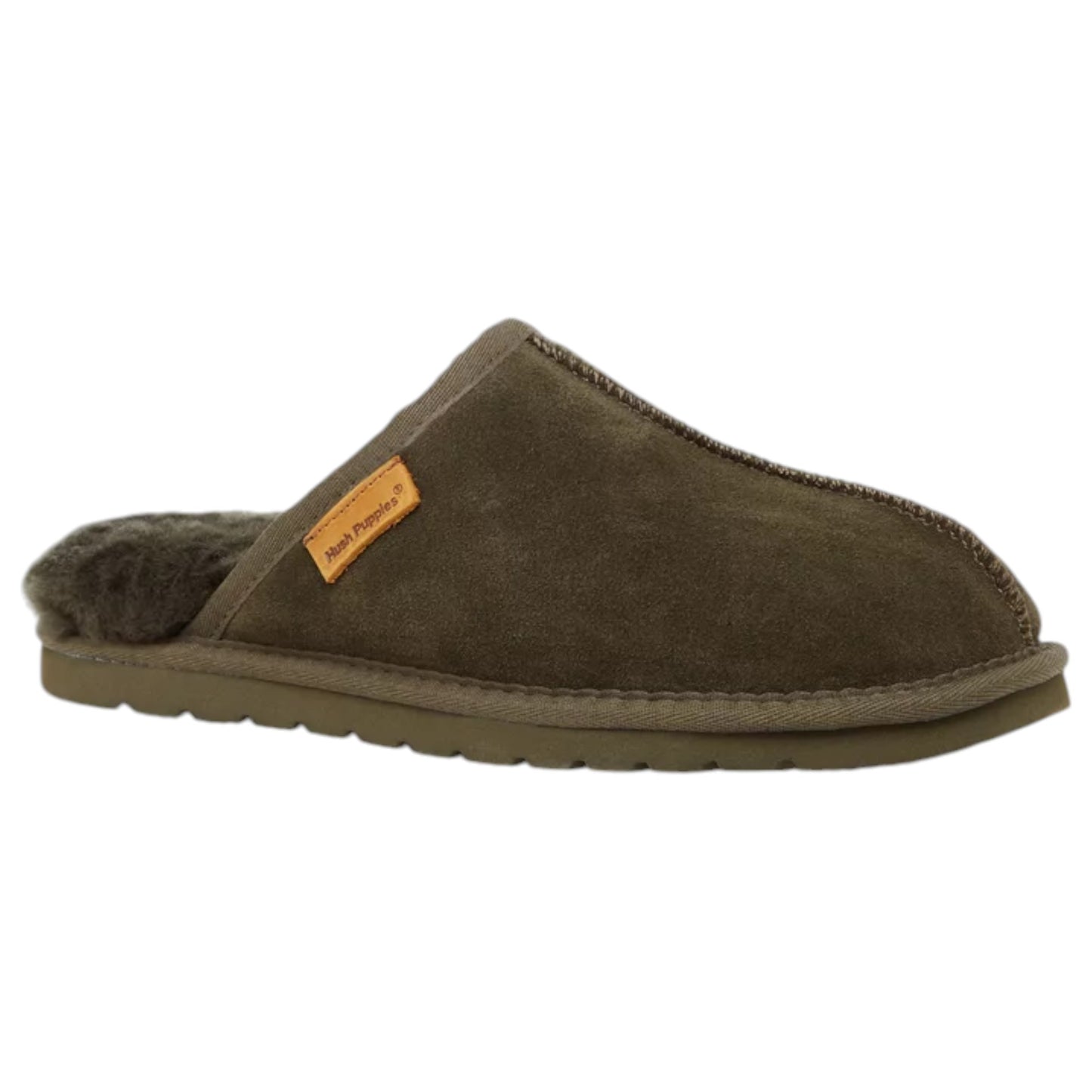 Mens Hush Puppies Loch Slippers Dark Olive Suede