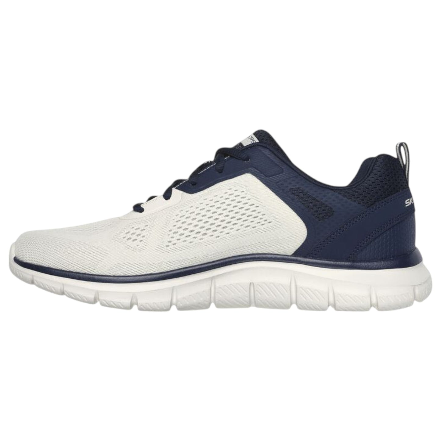 Mens Skechers Track Broader Shoes Off White/Navy