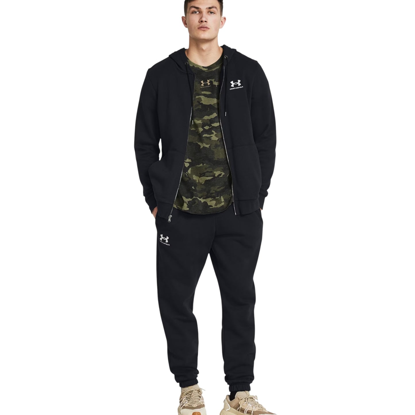 Mens Under Armour Essential Fleece Joggers Trackies Black