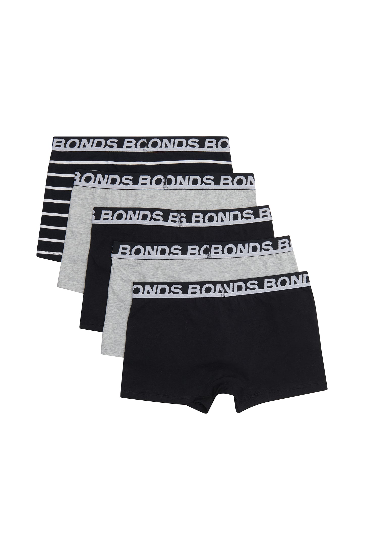5 Pack Mens Bonds Everyday Trunks Underwear Black Stripe/Grey/Black