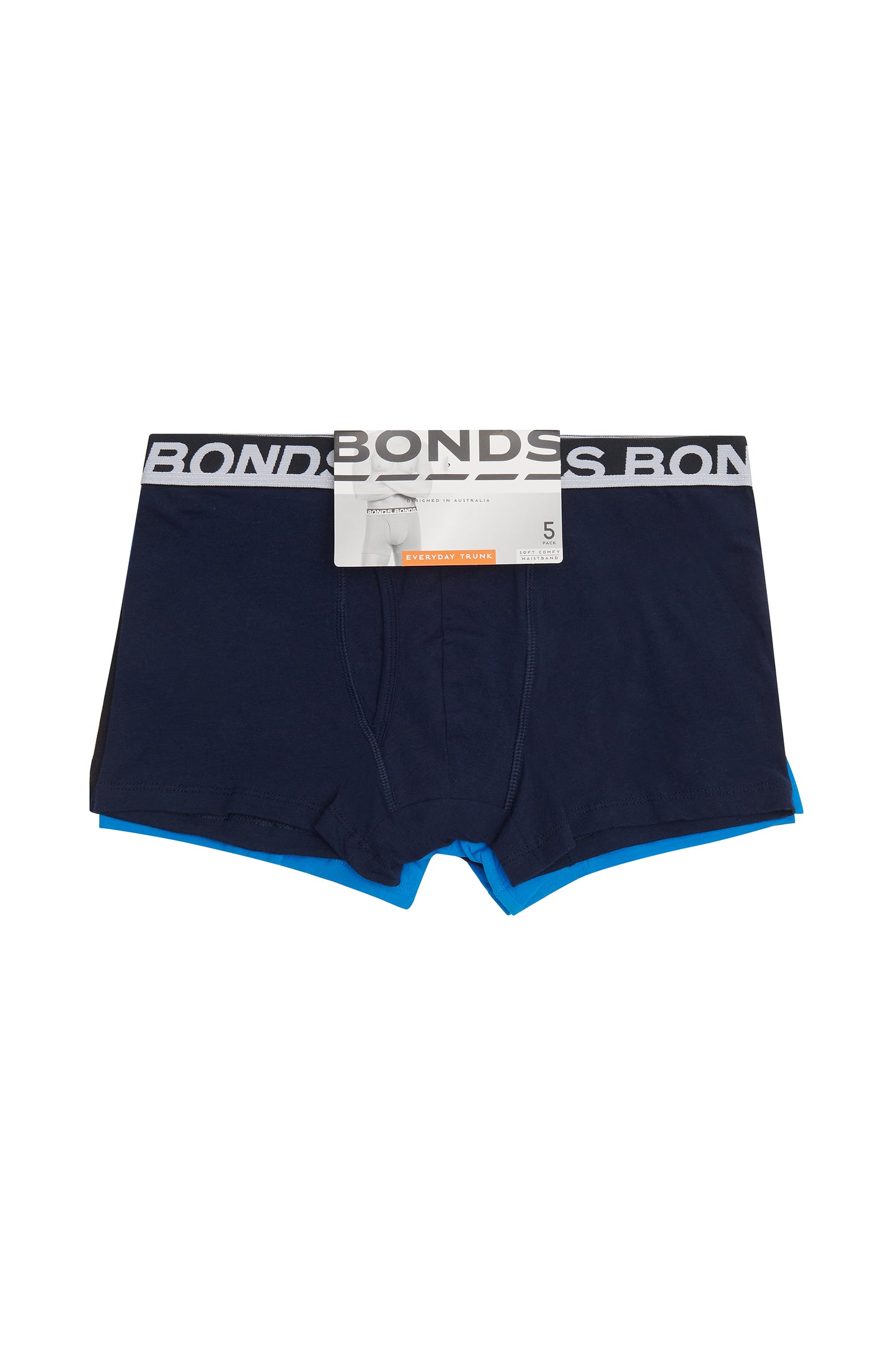 5 Pack Mens Bonds Everyday Trunks Underwear Black / Navy / Blue