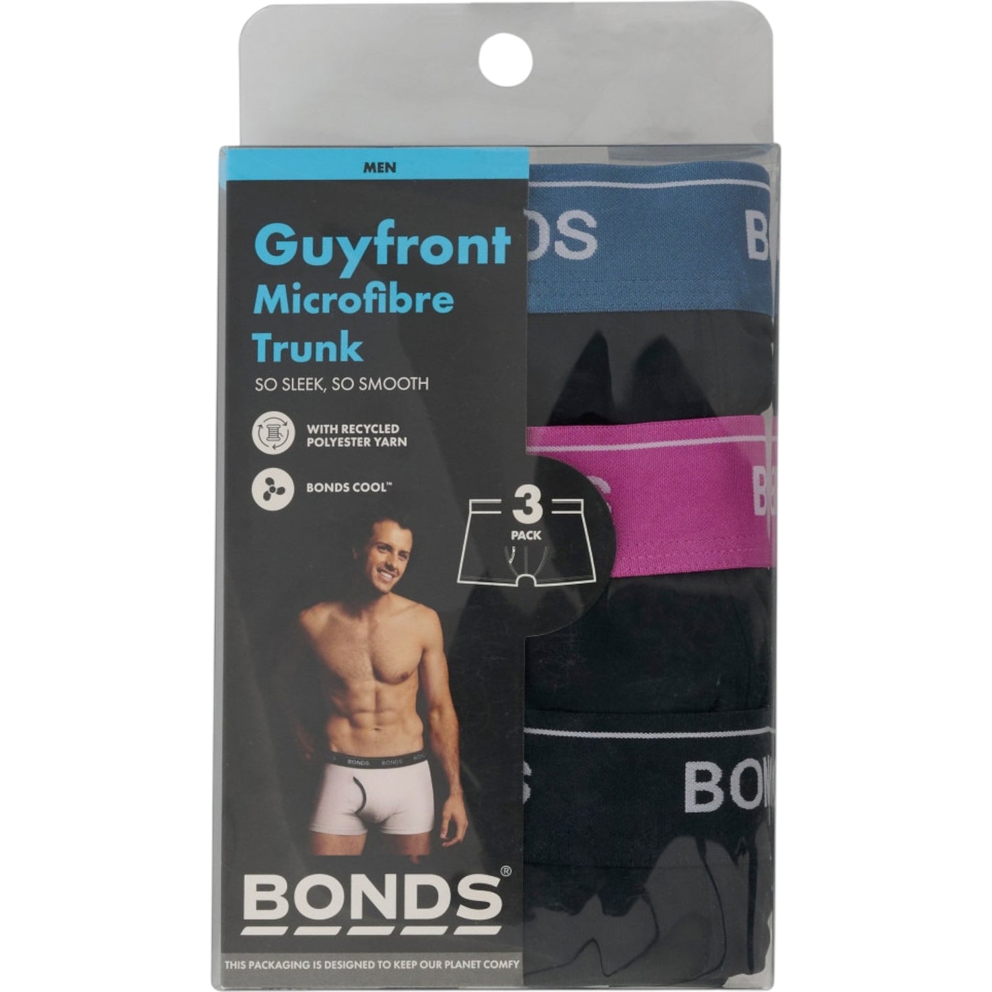 3 Pack Mens Bonds Guyfront Microfibre Trunks Underwear Black