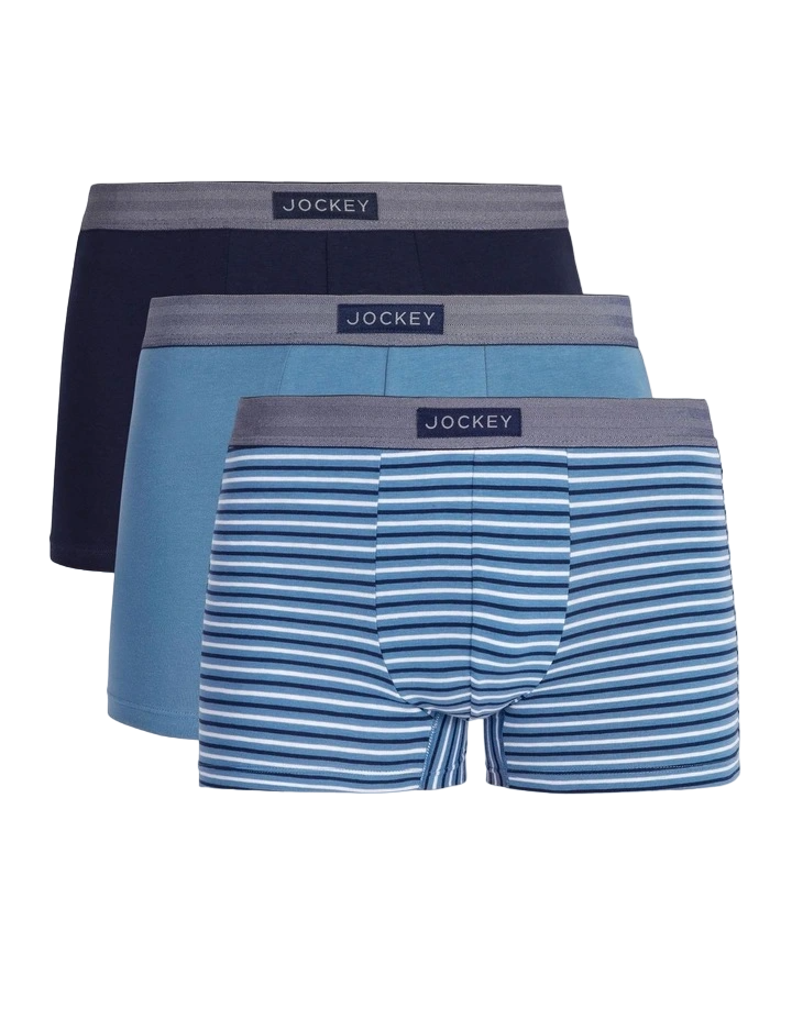 3 Pack Mens Jockey Comfort Classics Trunks Underwear Blue