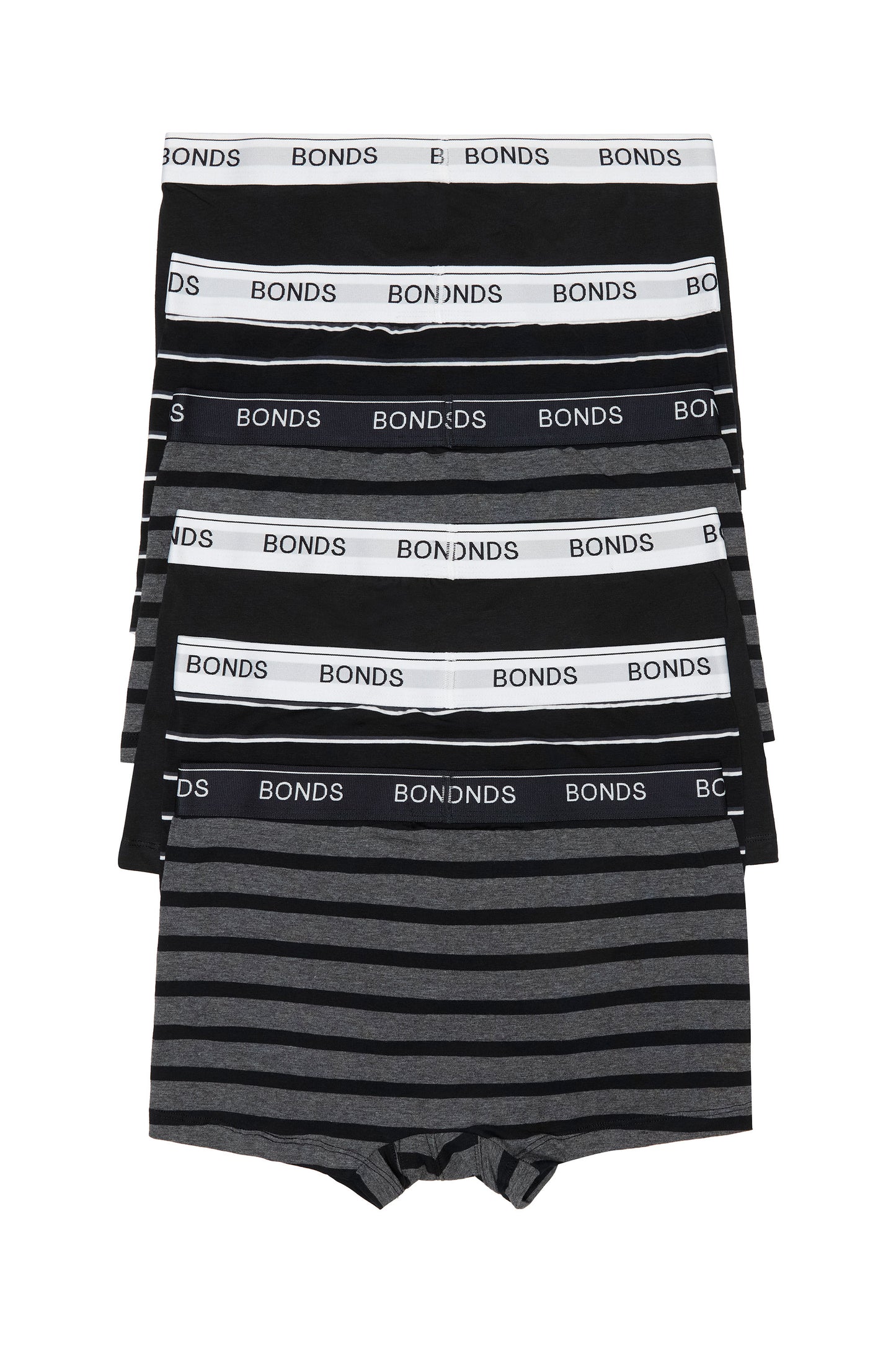 6 Pack Mens Bonds Guyfront Trunks Underwear Black / Grey Stripe