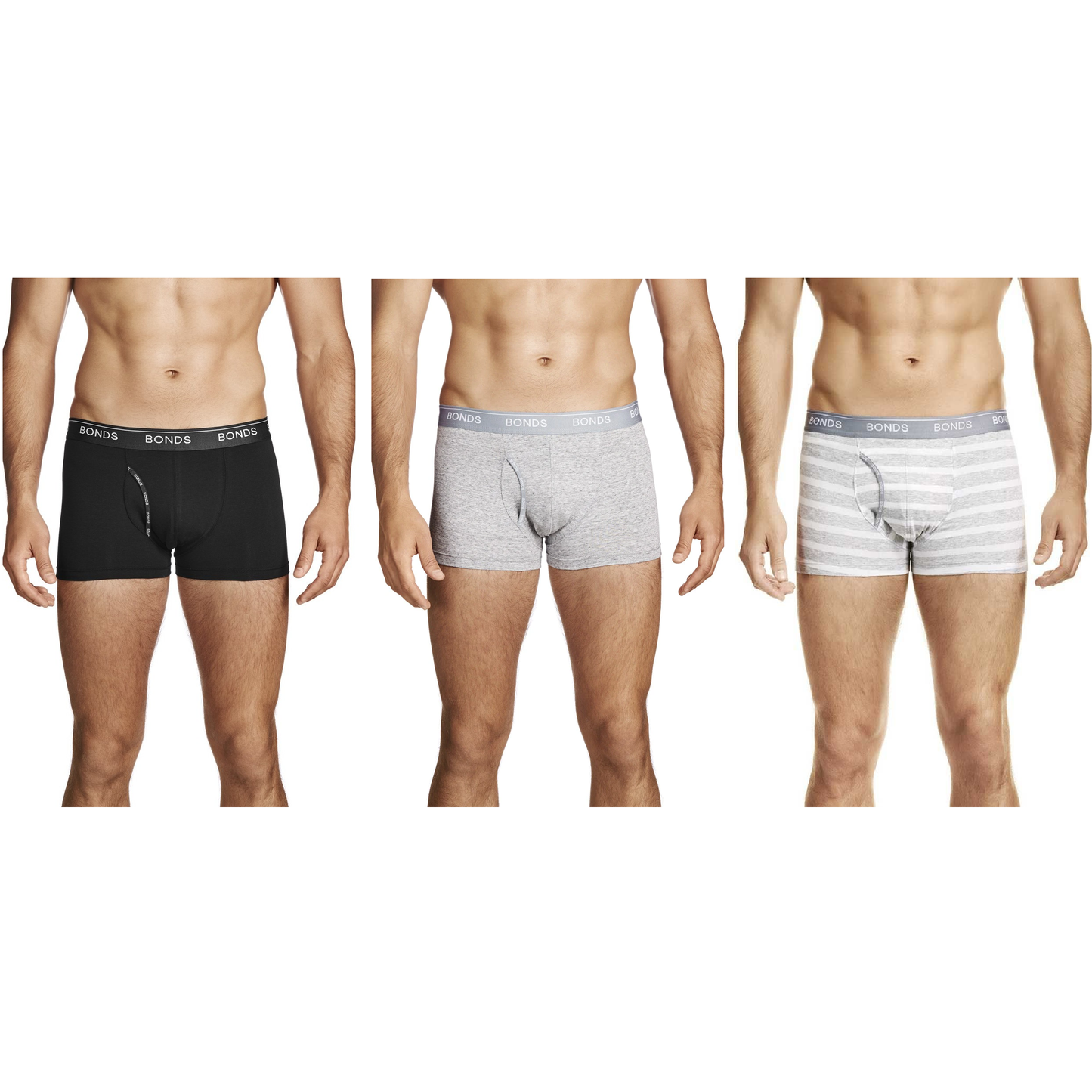 6 Pack Mens Bonds Guyfront Trunks Underwear Black/Grey/Grey Stripe