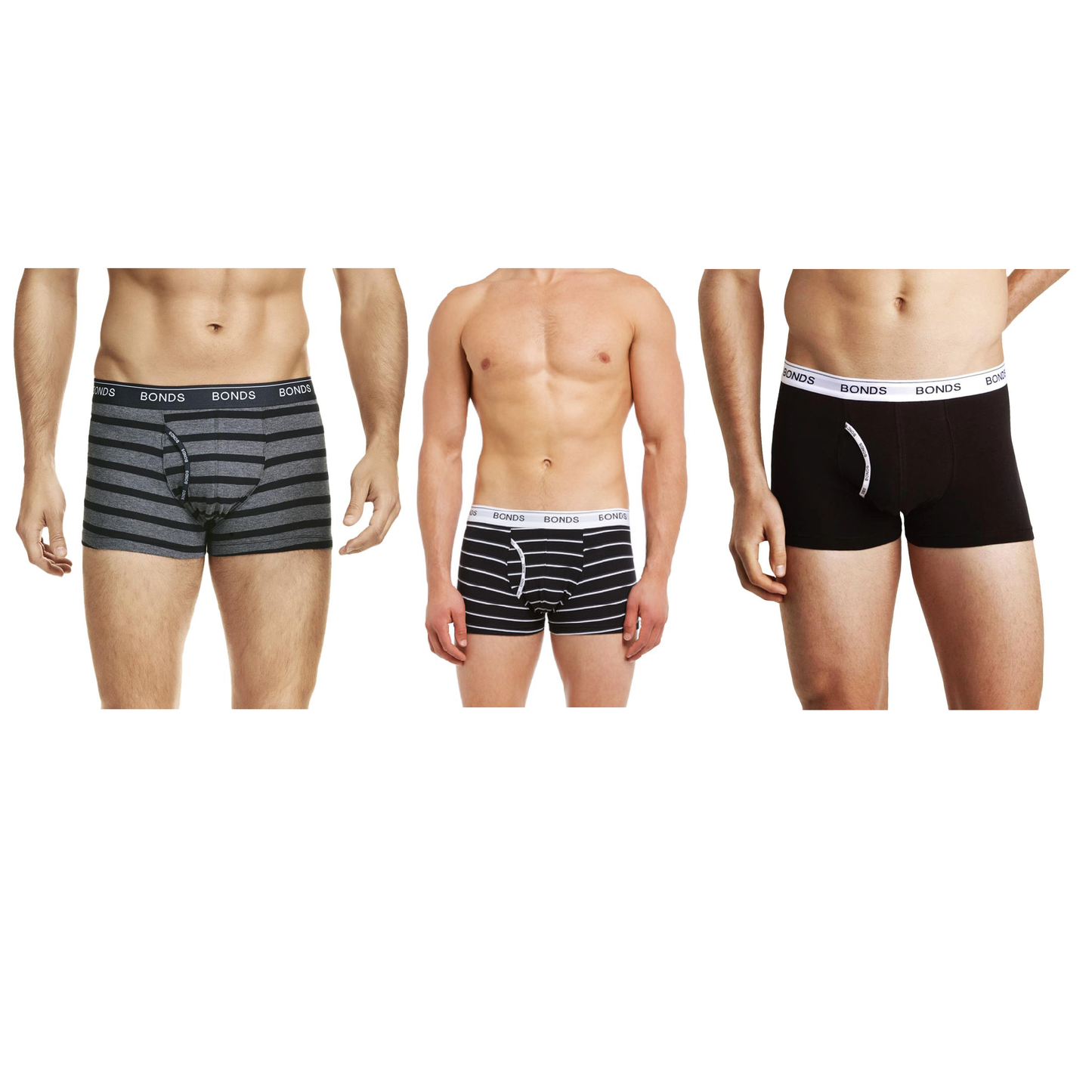6 Pack Mens Bonds Guyfront Trunks Underwear Black / Grey Stripe