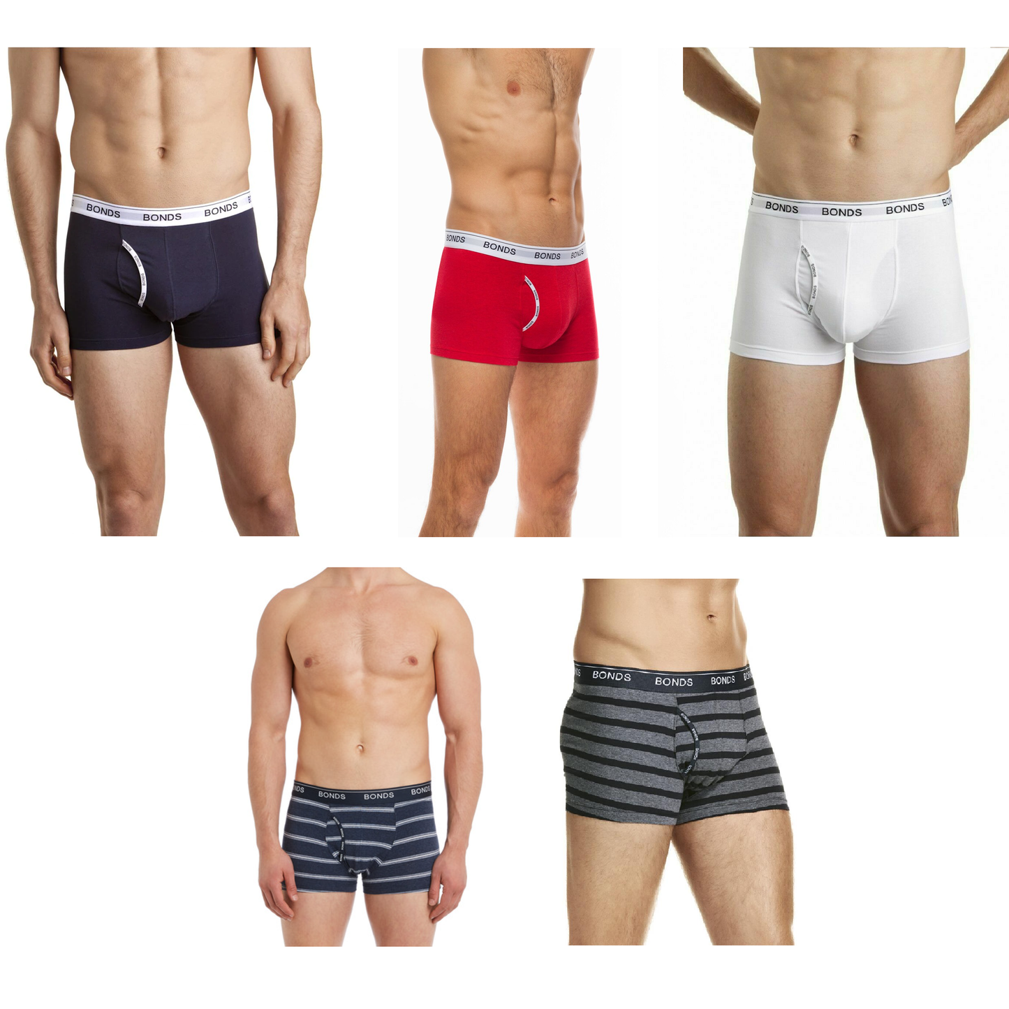 6 Pack Mens Bonds Guyfront Trunks Underwear Navy /Red /White /Grey Stripe