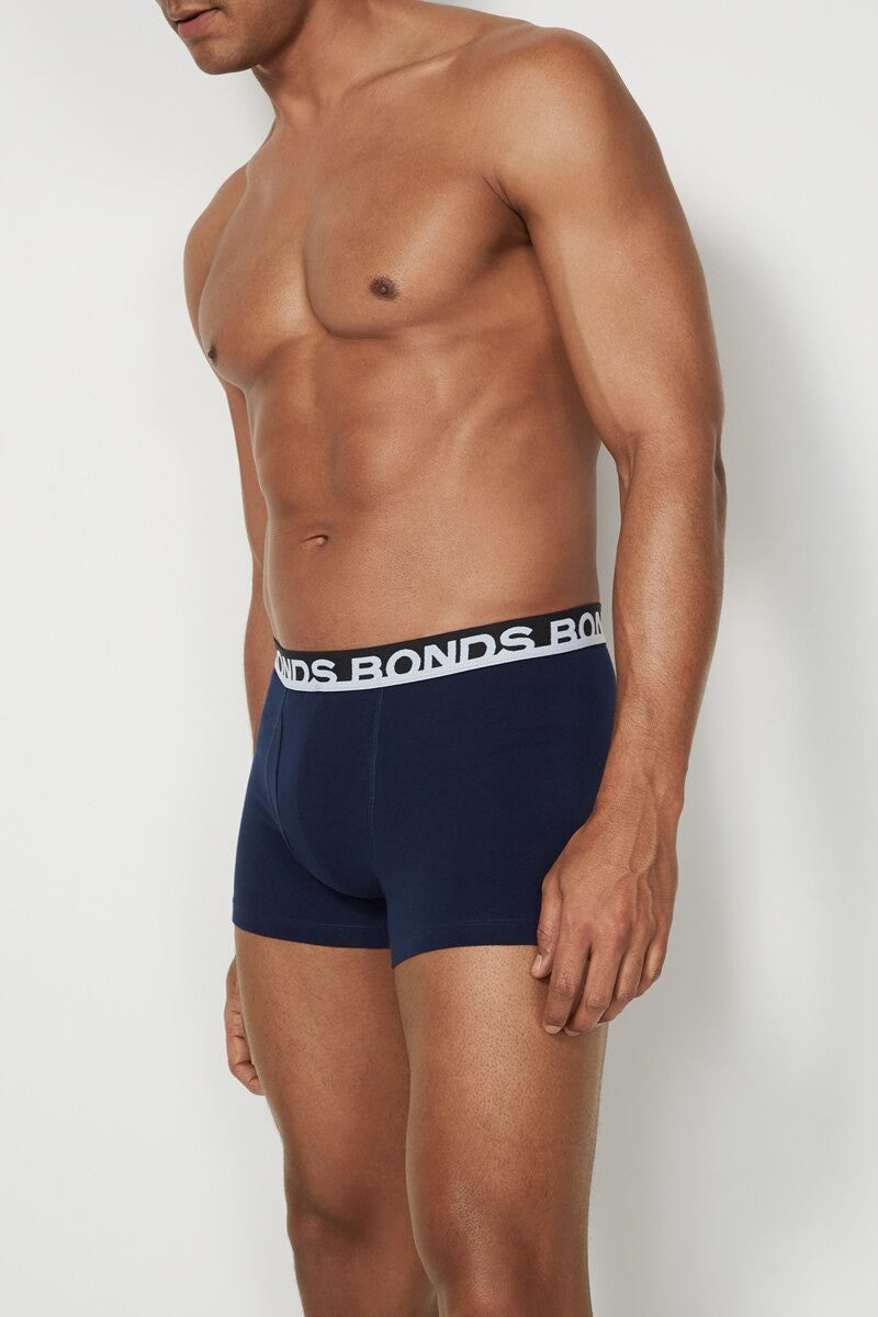 3 Pack Mens Bonds Everyday Trunks Underwear Black / Navy / Blue