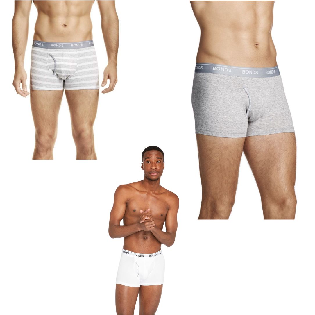 3 Pack Mens Bonds Guyfront Trunks Underwear Grey Stripe, Grey, White