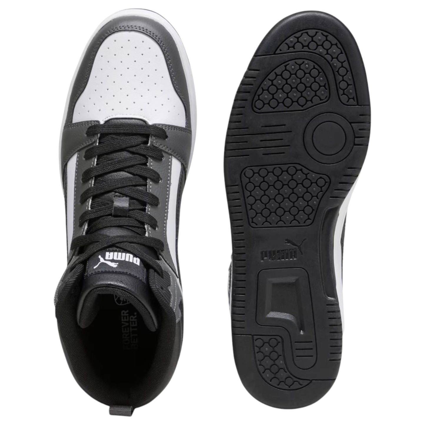 Mens Puma Rebound V6 Shoes White/Black/Grey