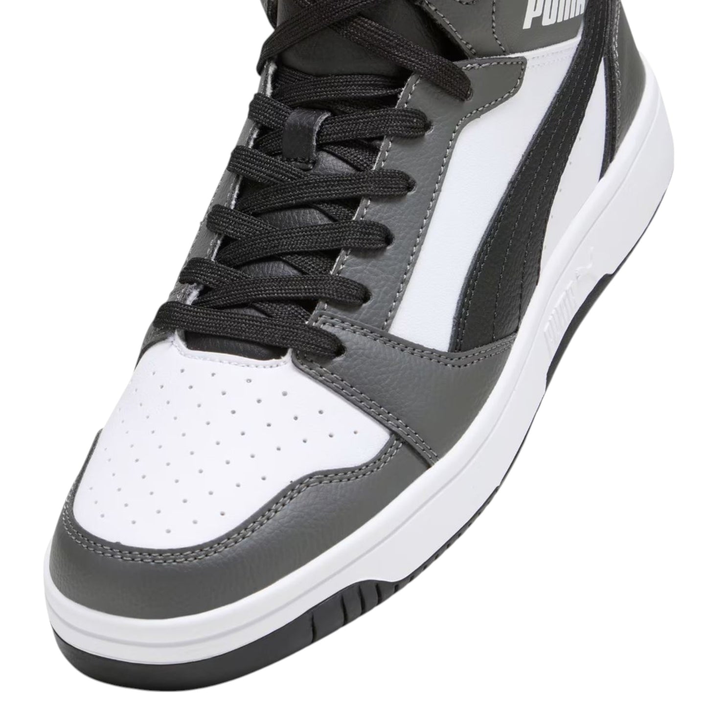 Mens Puma Rebound V6 Shoes White/Black/Grey