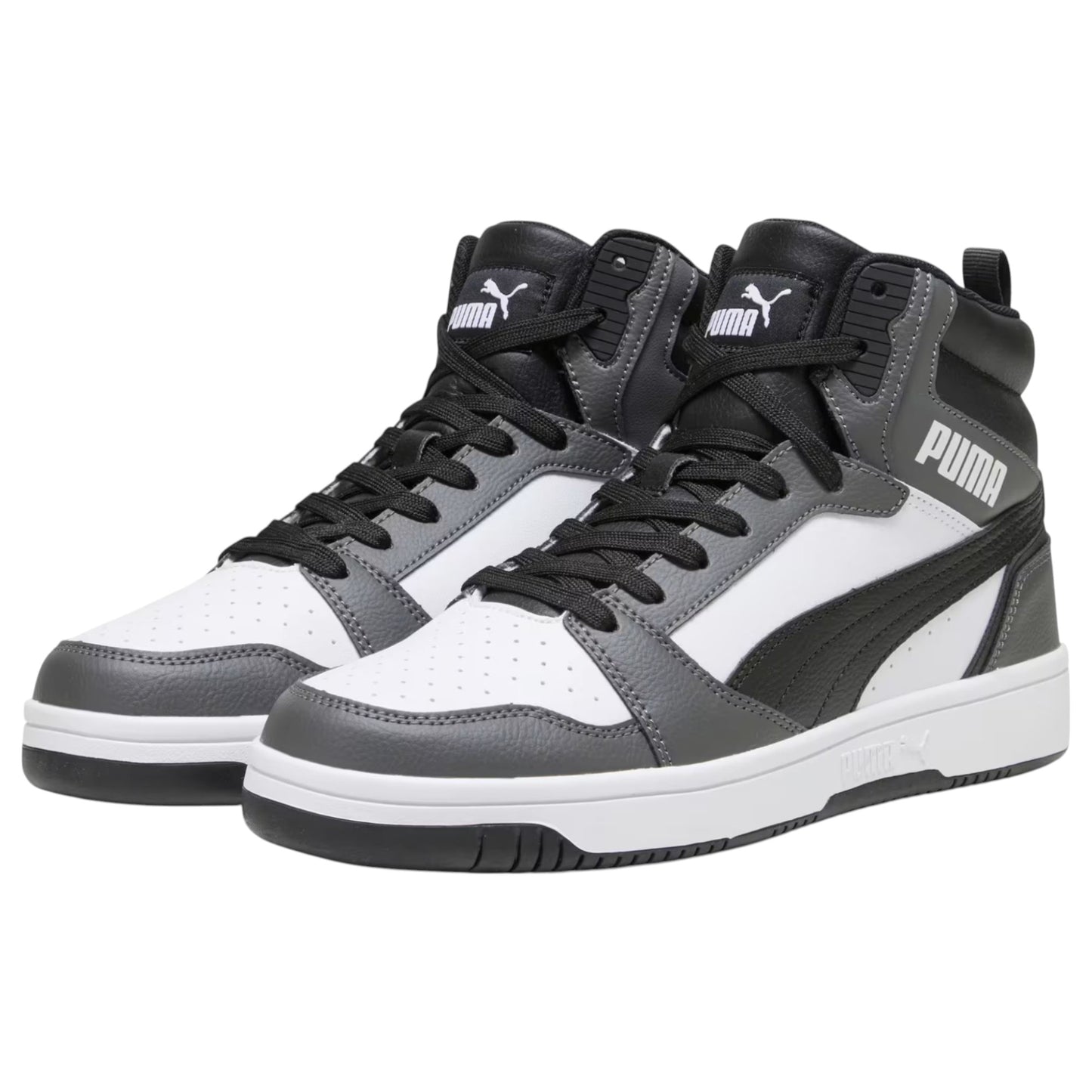 Mens Puma Rebound V6 Shoes White/Black/Grey