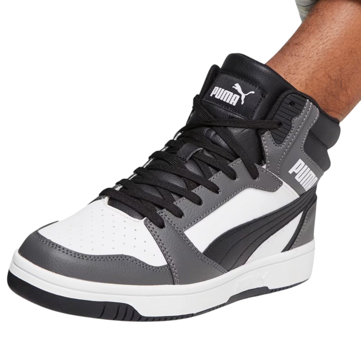 Mens Puma Rebound V6 Shoes White/Black/Grey