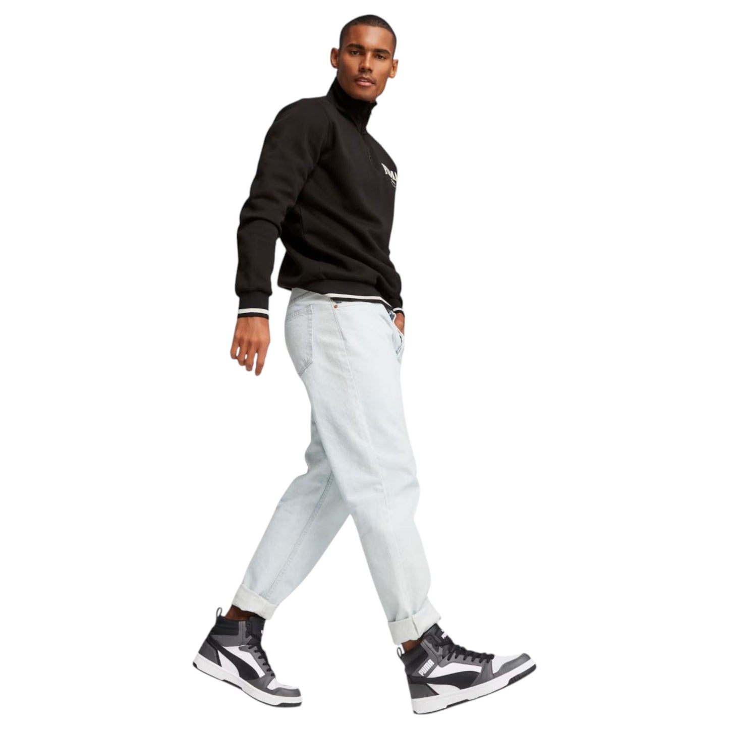 Mens Puma Rebound V6 Shoes White/Black/Grey
