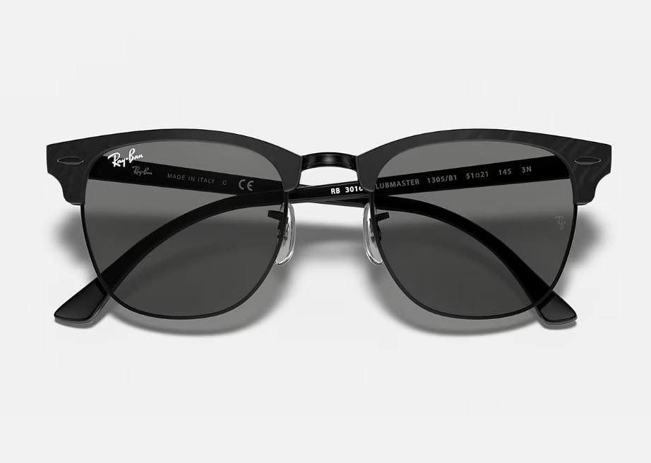 Mens Ray-Ban Clubmaster RB3016 Sunglasses Polished Black/ Dark Grey