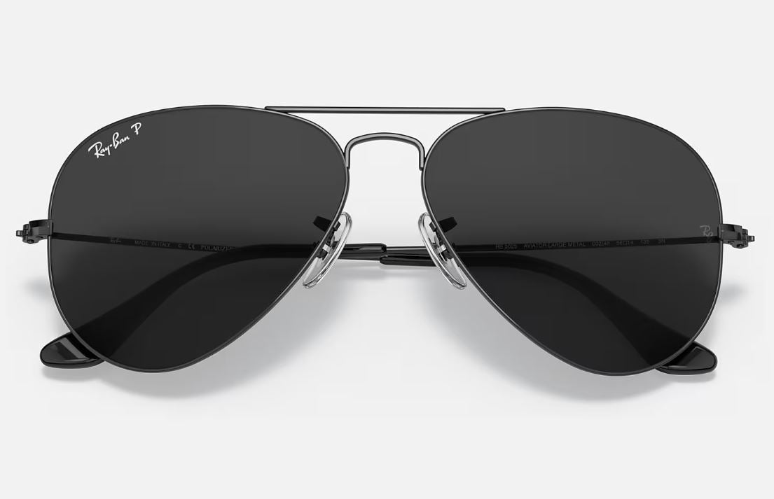 Mens Ray-Ban Aviator RB3025 Polarized Sunglasses Polished Black