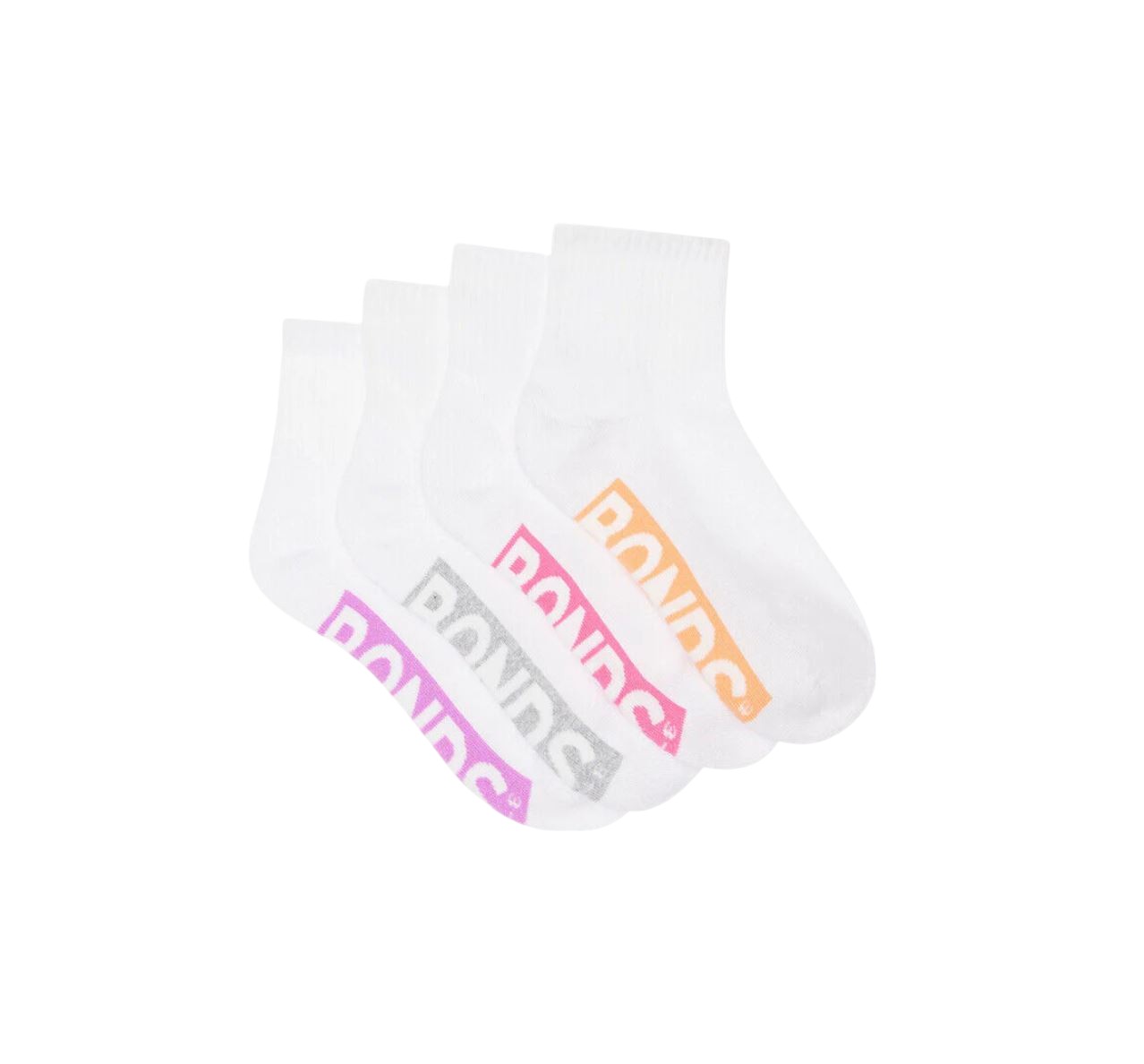 4 Pack Kids Boys Bonds Logo Light Cushioned Quarter Crew Socks White