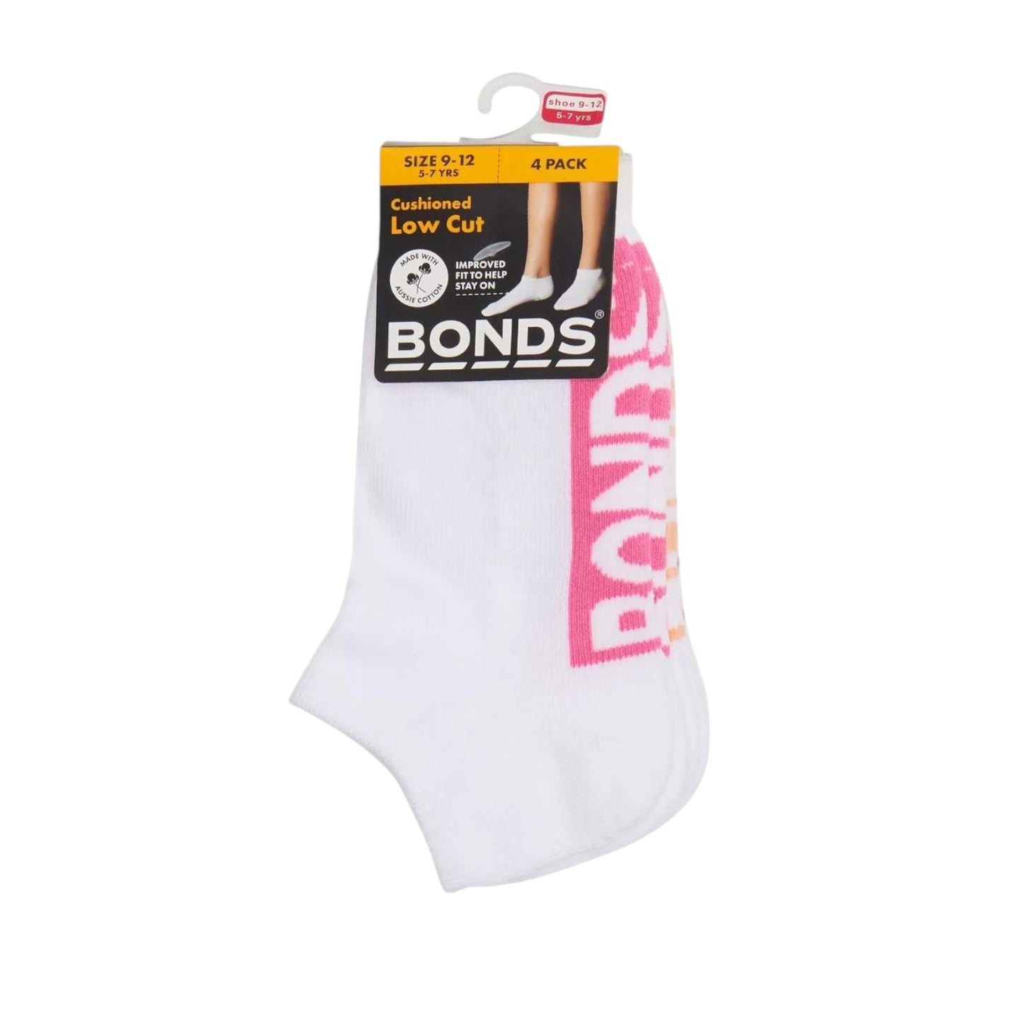 4 Pack Kids Boys Bonds Logo Light Cushioned Low Cut Socks White