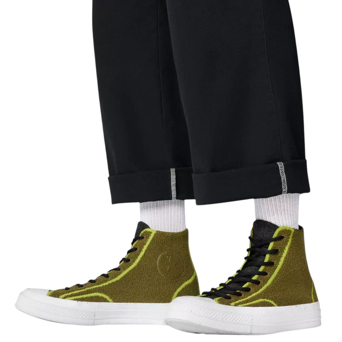 Unisex Adults Converse Renew Remix Chuck 70 High Top Shoes Dark Moss/Black/Lime Twist