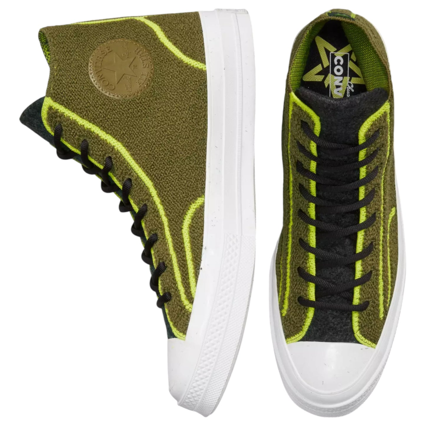 Unisex Adults Converse Renew Remix Chuck 70 High Top Shoes Dark Moss/Black/Lime Twist