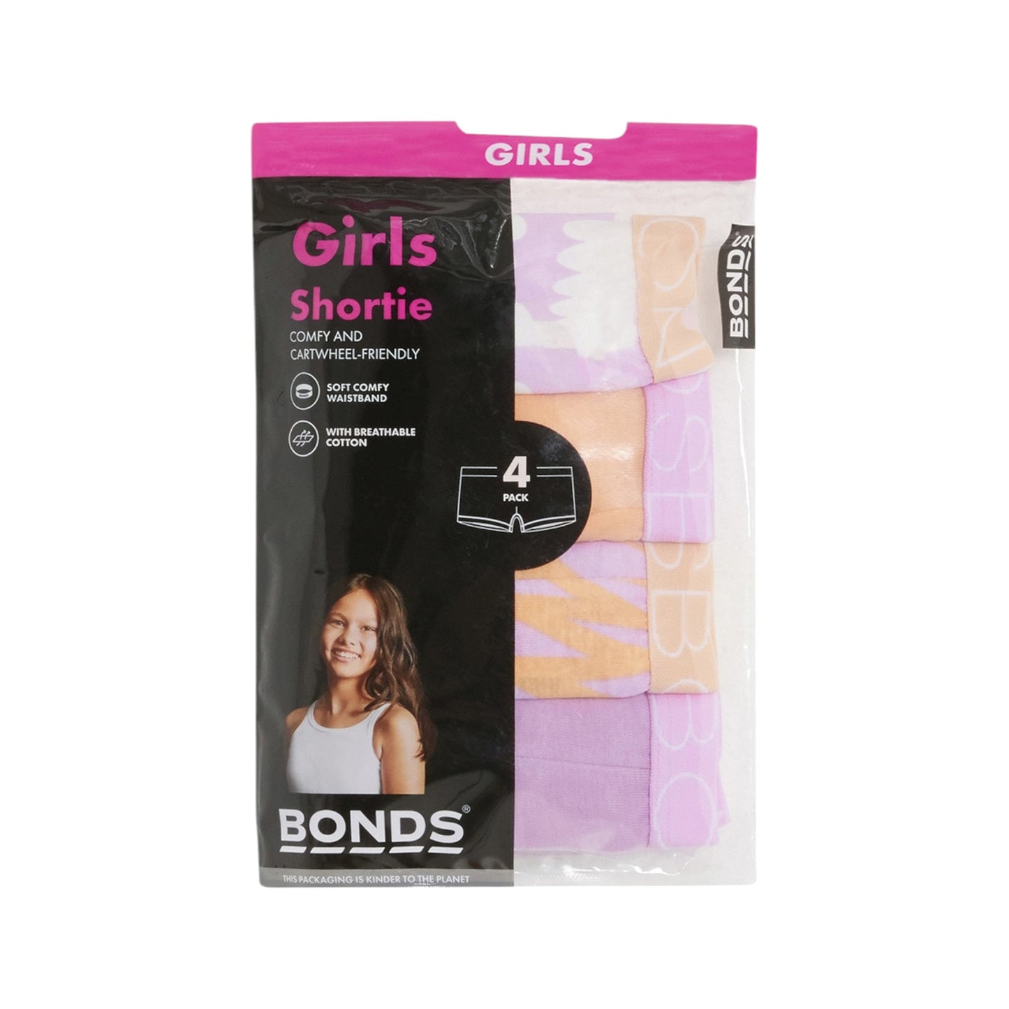 4 Pack Kids Girls Bonds Shortie Trunks Underwear Multi