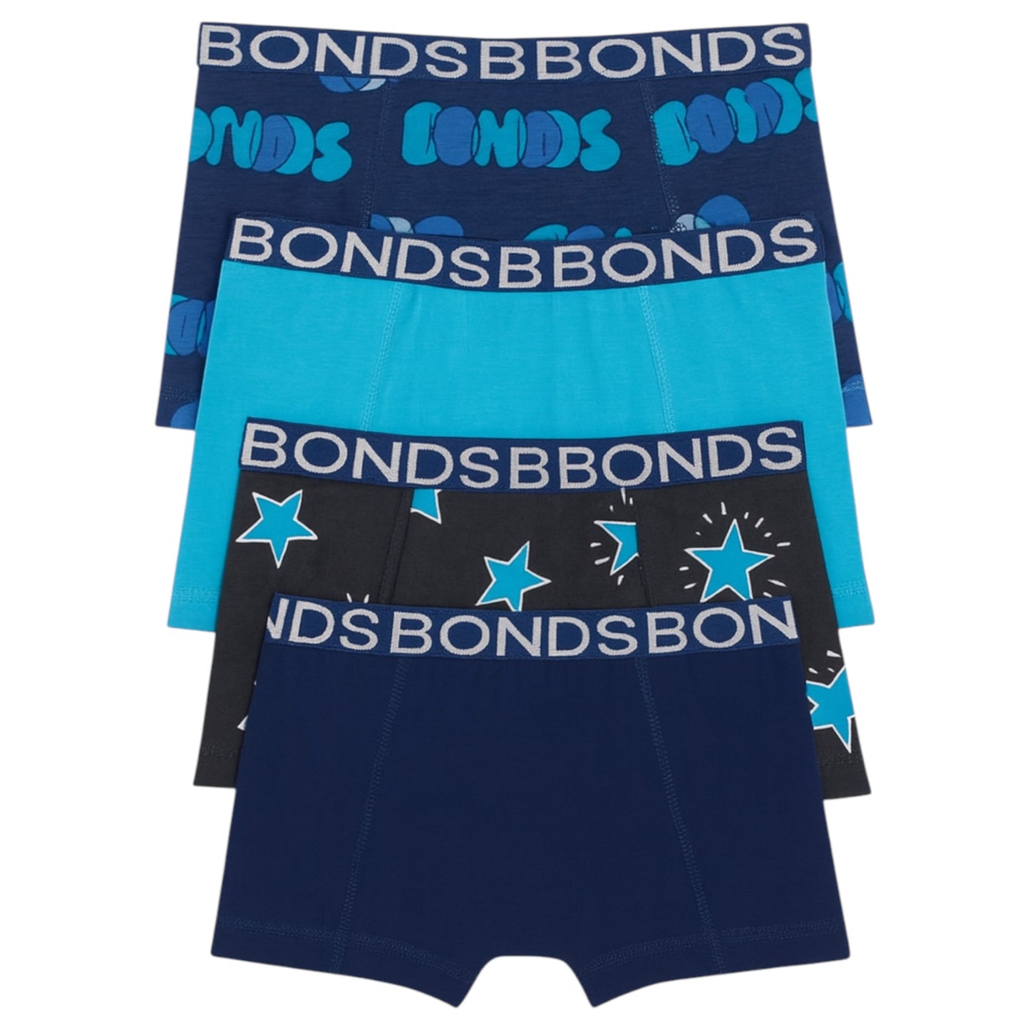 4 Pack Kids Boys Bonds Boxer Trunk Underwear Blue Multi