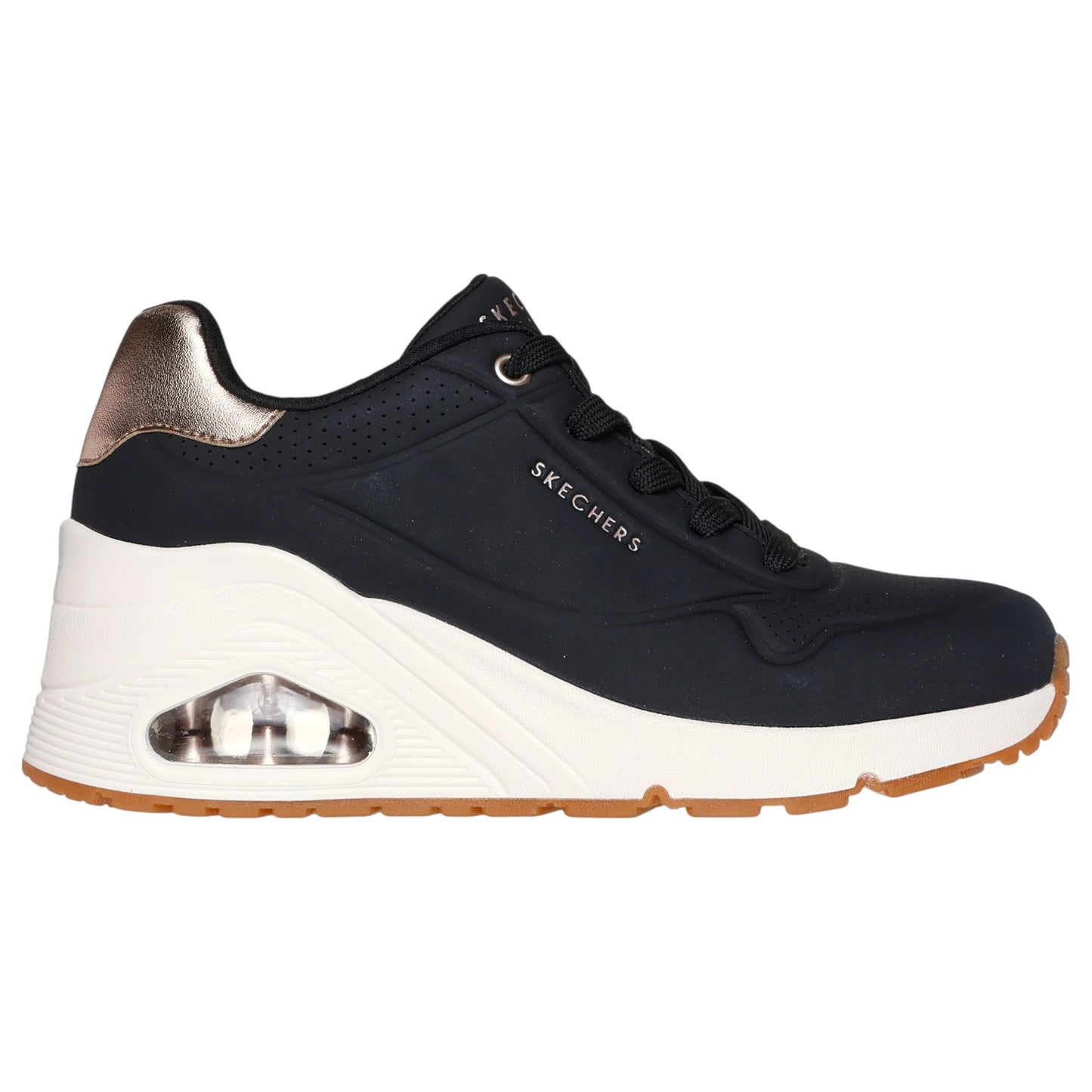Womens Skechers Uno Wedge - HI Steps Shoes Black