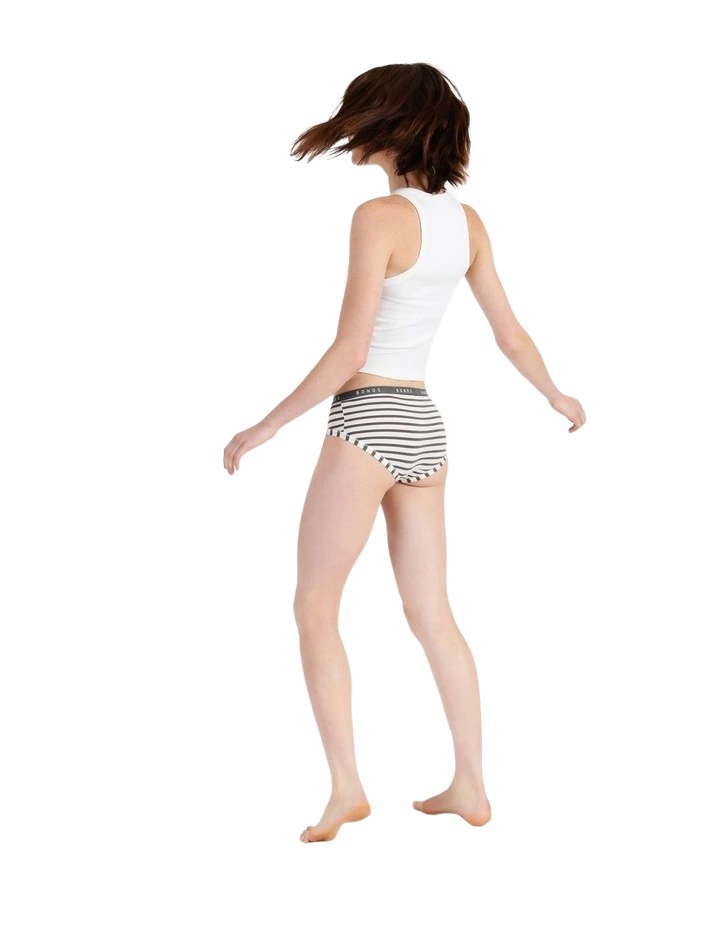 3 Pack Womens Bonds Cottontail Midi Briefs Underwear White / Charcoal Stripes