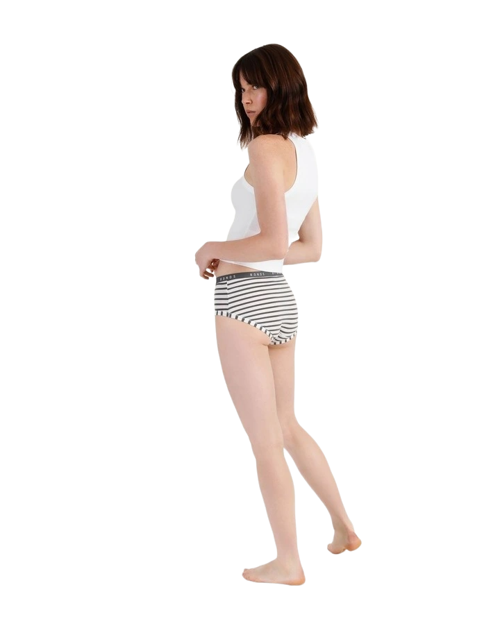 3 Pack Womens Bonds Cottontails Full Briefs Underwear White / Charcoal Stripes