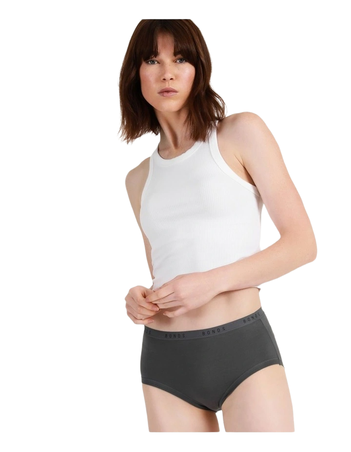 3 Pack Womens Bonds Cottontails Full Briefs Underwear White / Charcoal Stripes