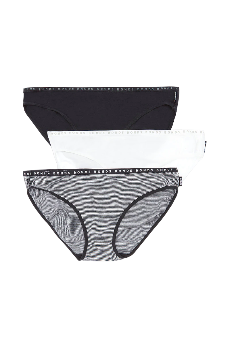 3 X Bonds Womens Hipster Bikini Underwear Briefs Black & White