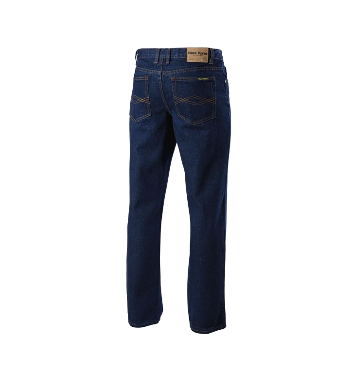 Mens Hard Yakka Heavy Duty Washed Denim Jeans Navy