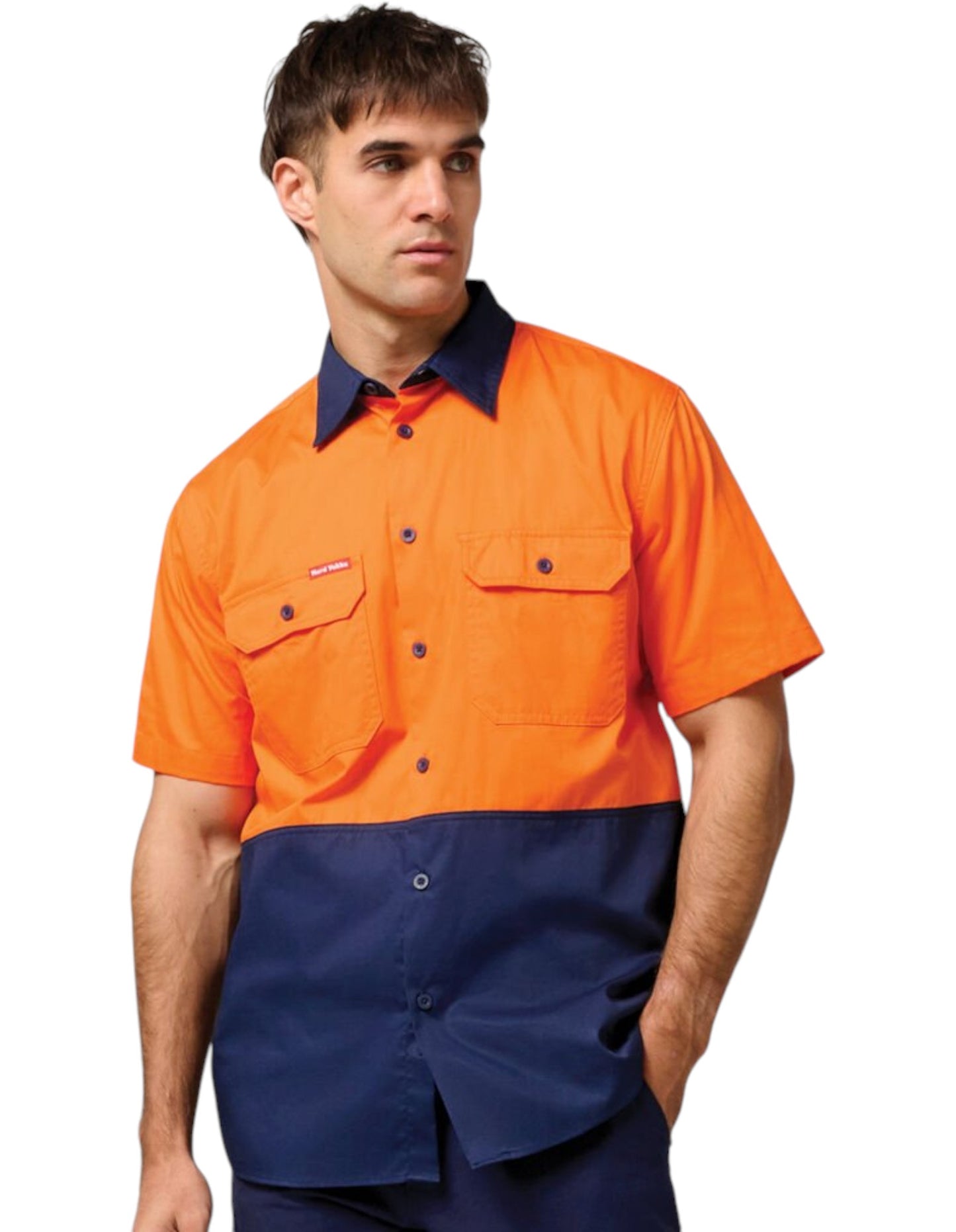 Mens Hard Yakka Core Hi Vis 2 Tone Shirt Orange / Navy