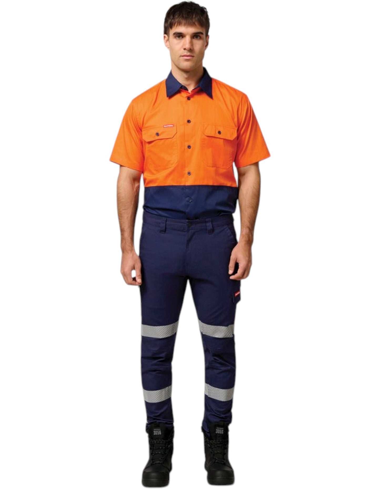 Mens Hard Yakka Core Hi Vis 2 Tone Shirt Orange / Navy