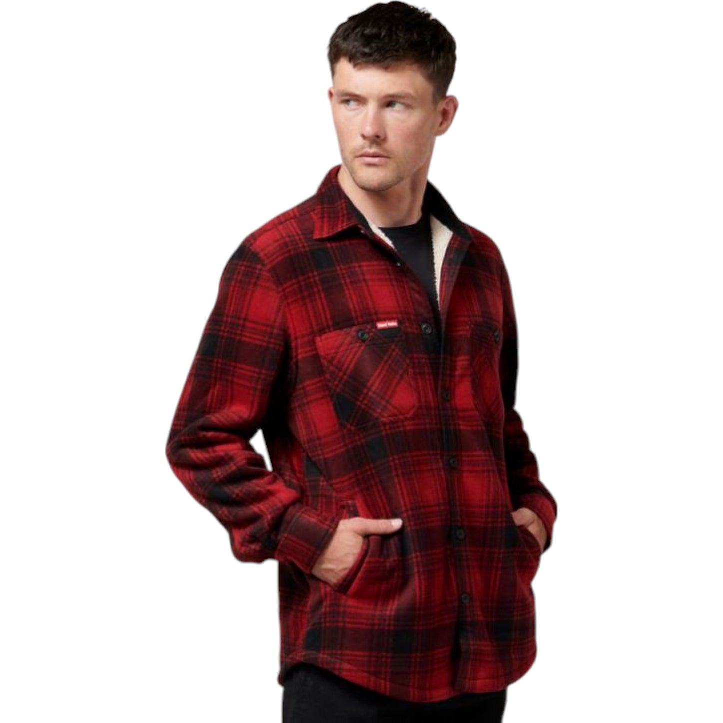 Mens Hard Yakka Legends Sherpa Fleece Long Sleeve Shirt Camper Red