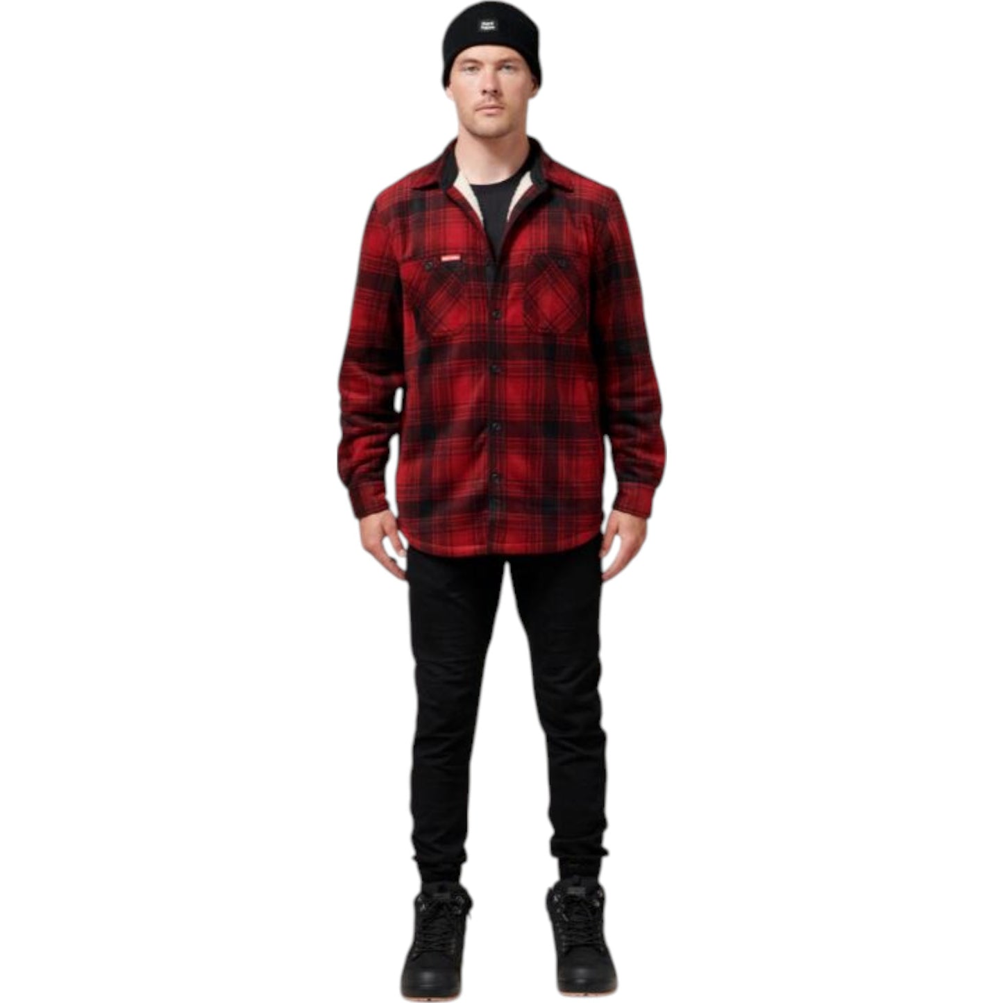 Mens Hard Yakka Legends Sherpa Fleece Long Sleeve Shirt Camper Red