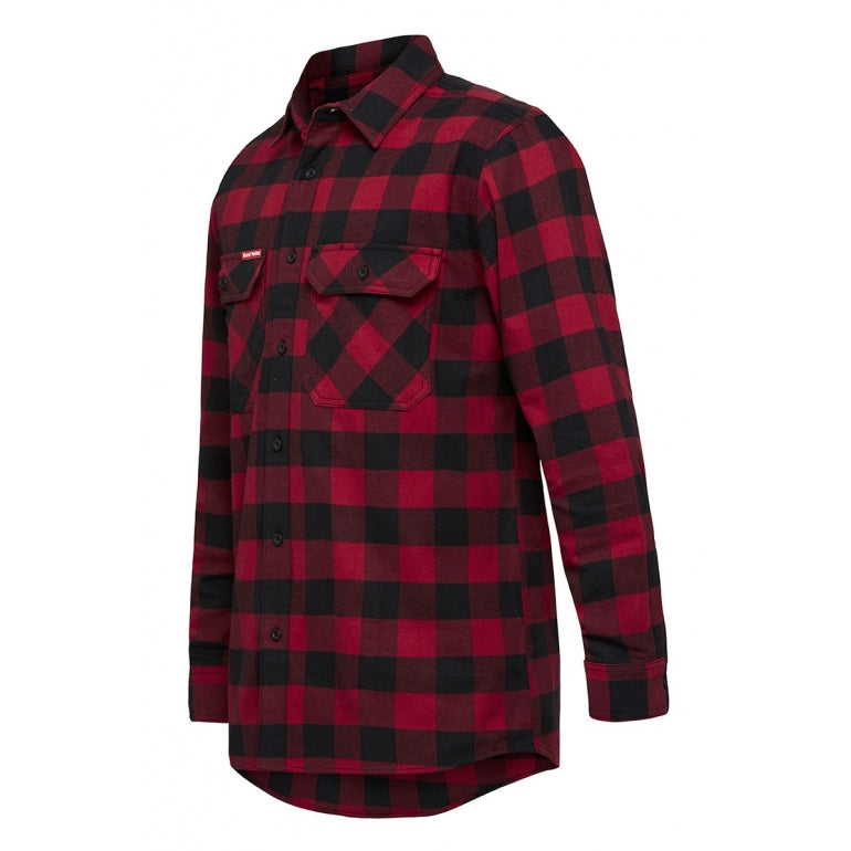 Mens Hard Yakka Foundation New Check Flannel Long Sleeve Shirt Red Check