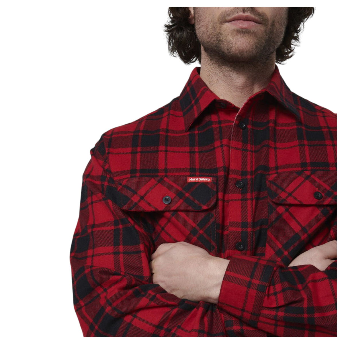 Mens Hard Yakka Long Sleeve Check Flannel Long Sleeve Shirt Red Check