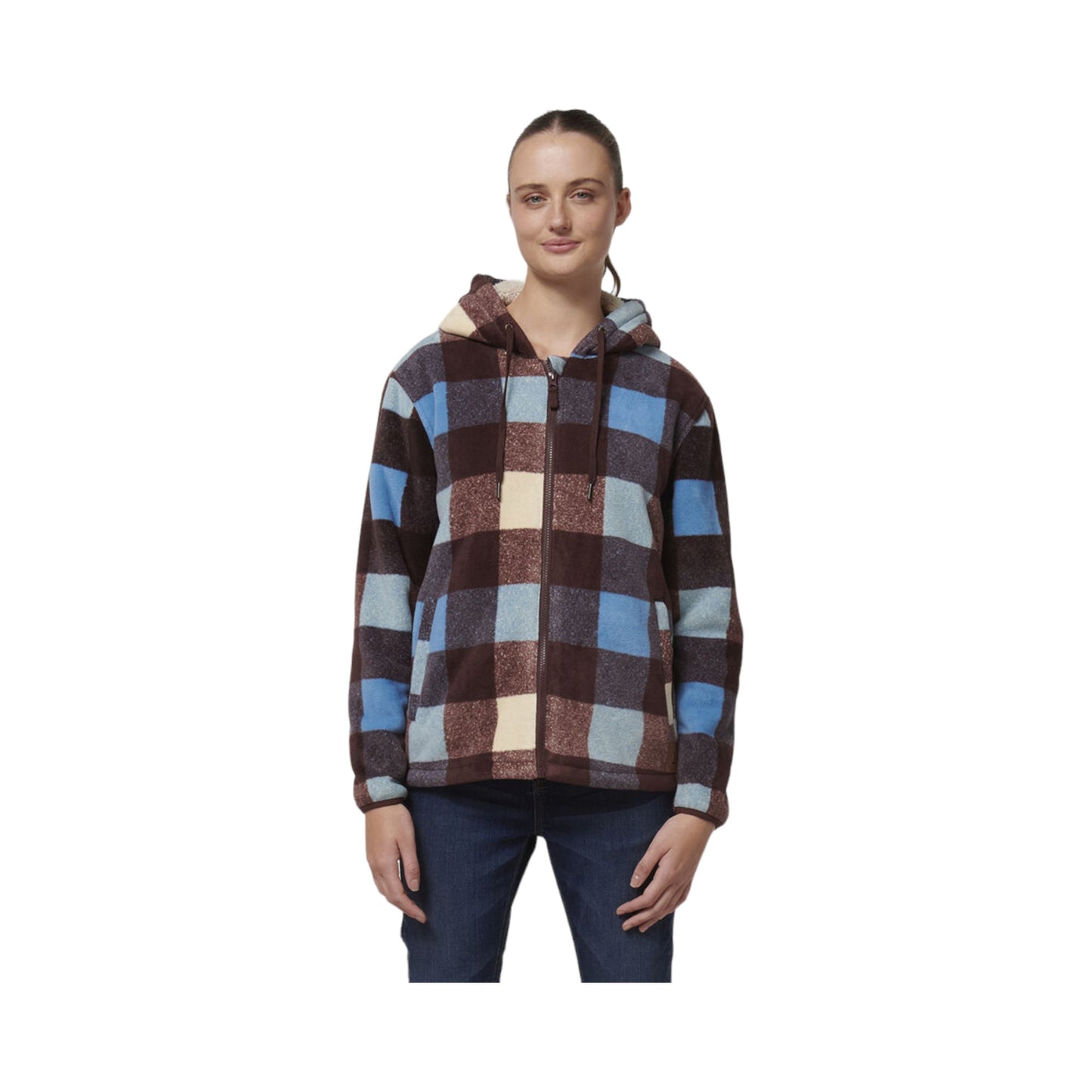 Womens Hard Yakka Check Zoodie Fleece Hooded Hoodie Mocha