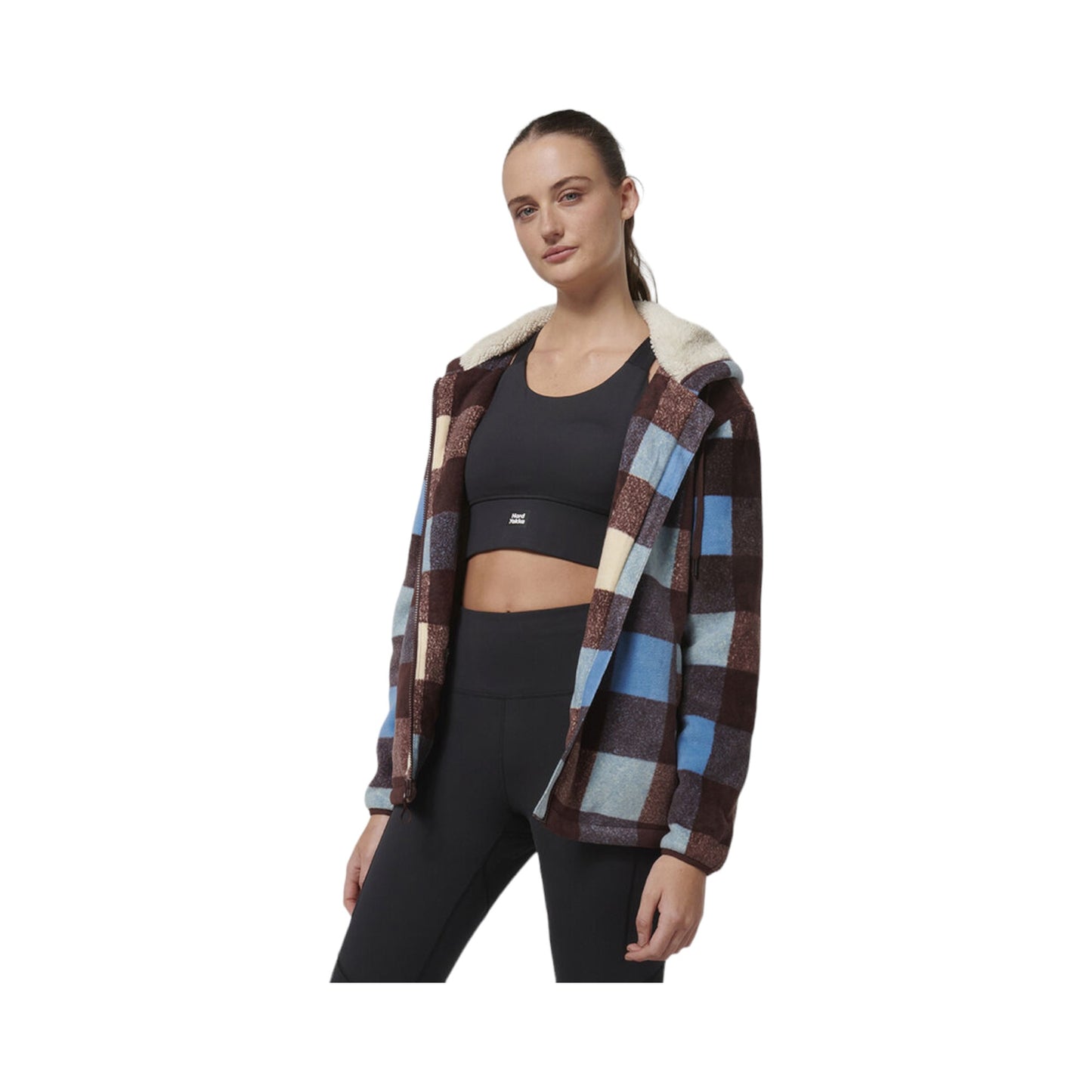 Womens Hard Yakka Check Zoodie Fleece Hooded Hoodie Mocha