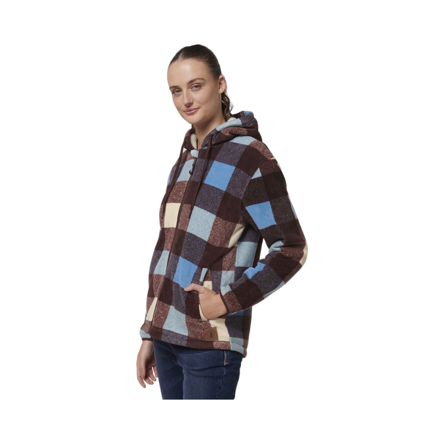 Womens Hard Yakka Check Zoodie Fleece Hooded Hoodie Mocha