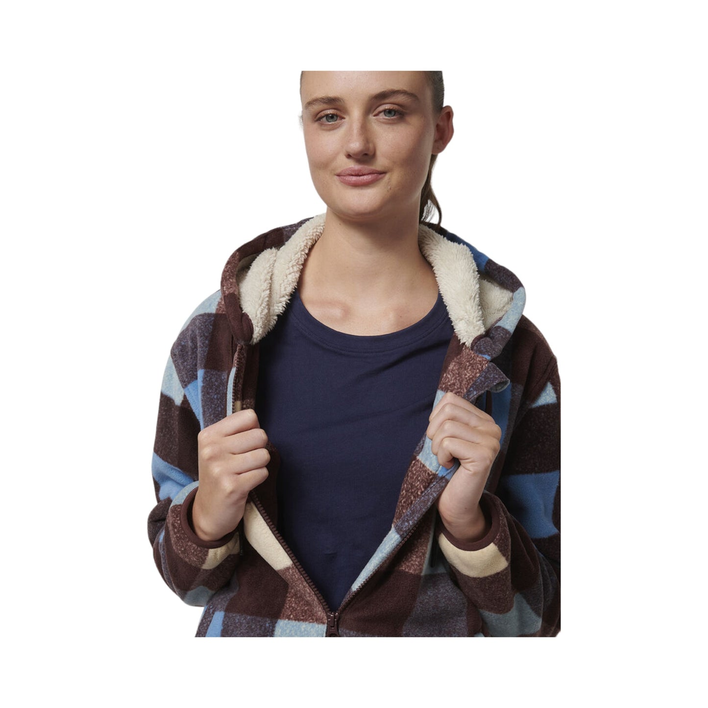 Womens Hard Yakka Check Zoodie Fleece Hooded Hoodie Mocha
