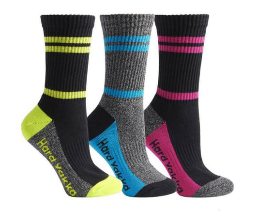 3 Pack Womens Hard Yakka Cotton Work Crew Socks Multi